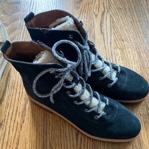 Marc fisher suede lace up boot with fur